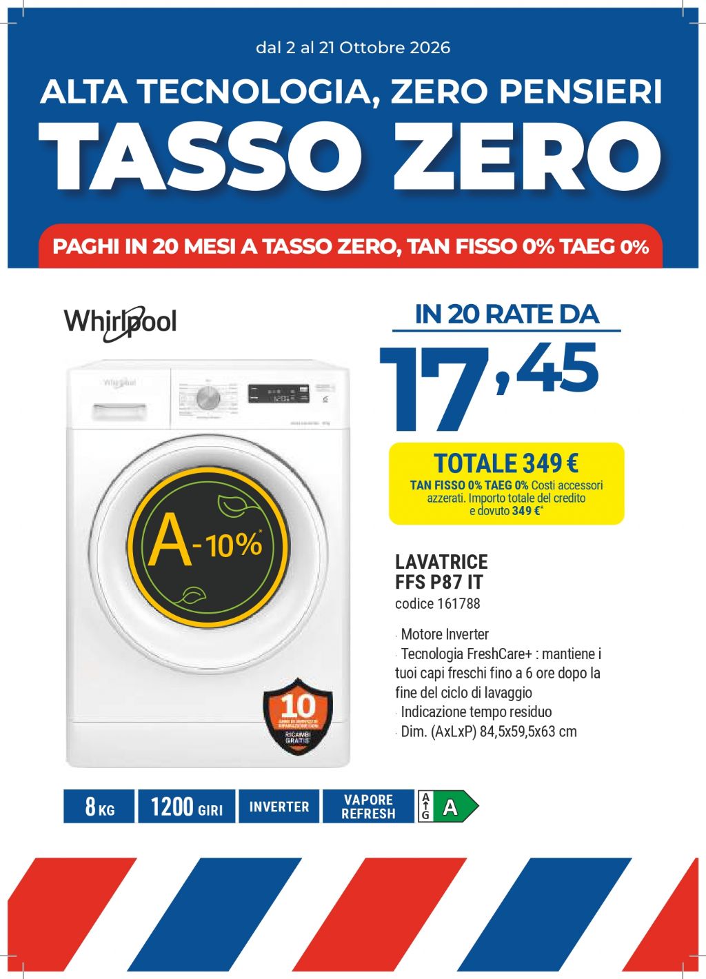 WHIRLPOOL FFSP87IT LAVATRICE 8KG